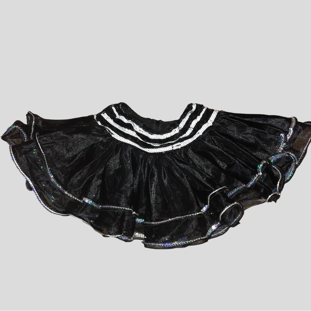 Girls Tutu Dance Skirt Black Tiered Tulle & Ribbon Sequins Ballerina Childs XL